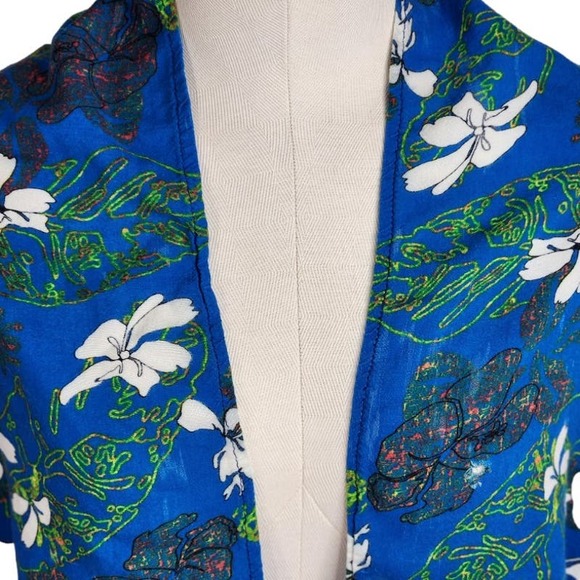 Hibiscus Collection Hawaii Scarf‎ Tropical Floral Blue Green White - Picture 6 of 9